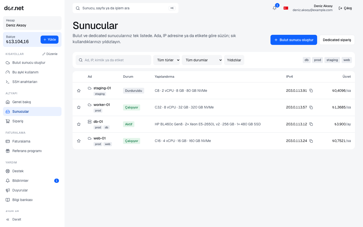 Server list: status and actions